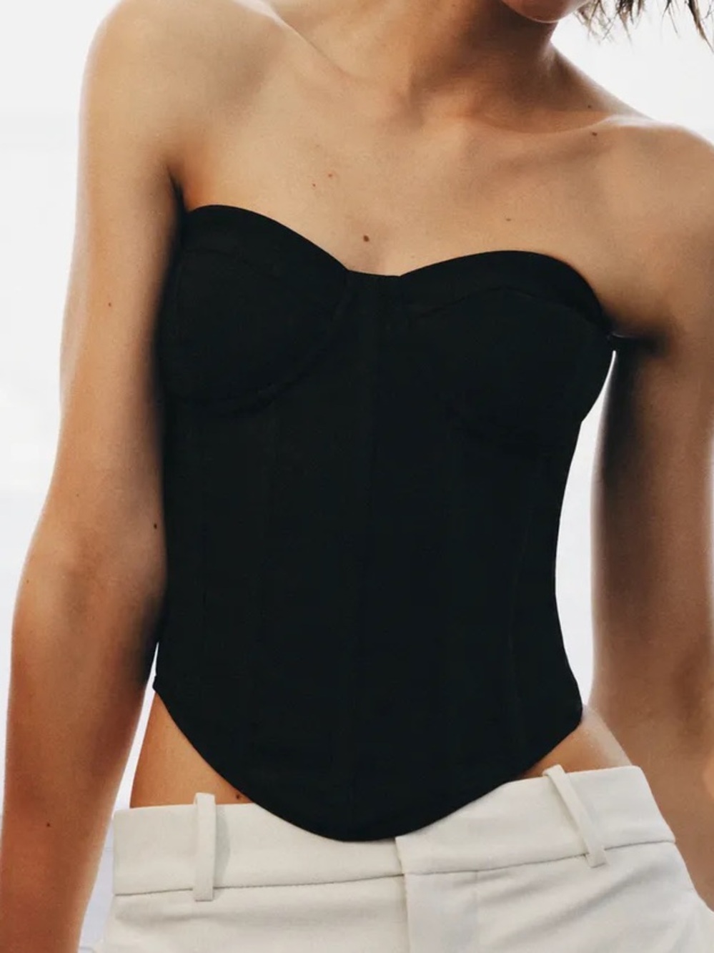 Zara Black Strapless Bustier strapless corset boned top shirt small NWT
